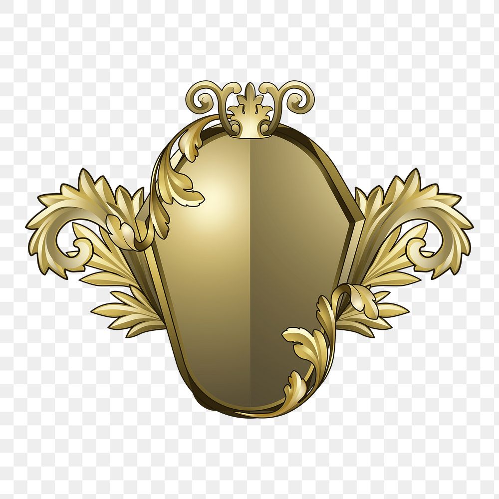 Png golden Baroque shield element, transparent background