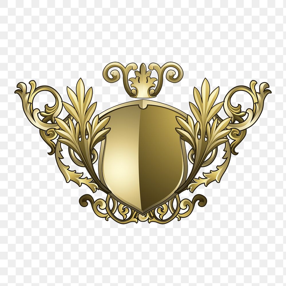 Png golden Baroque shield element, transparent background