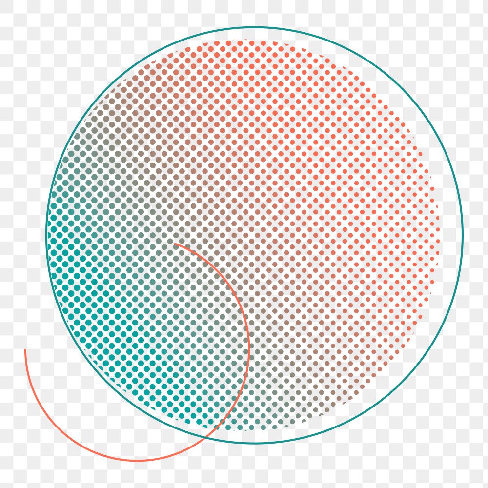 Png halftone abstract circle green & orange element, transparent background