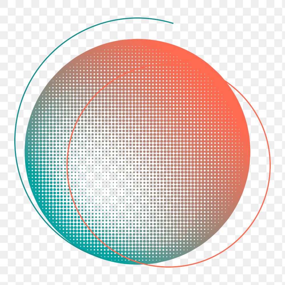 Png halftone abstract circle green & orange element, transparent background