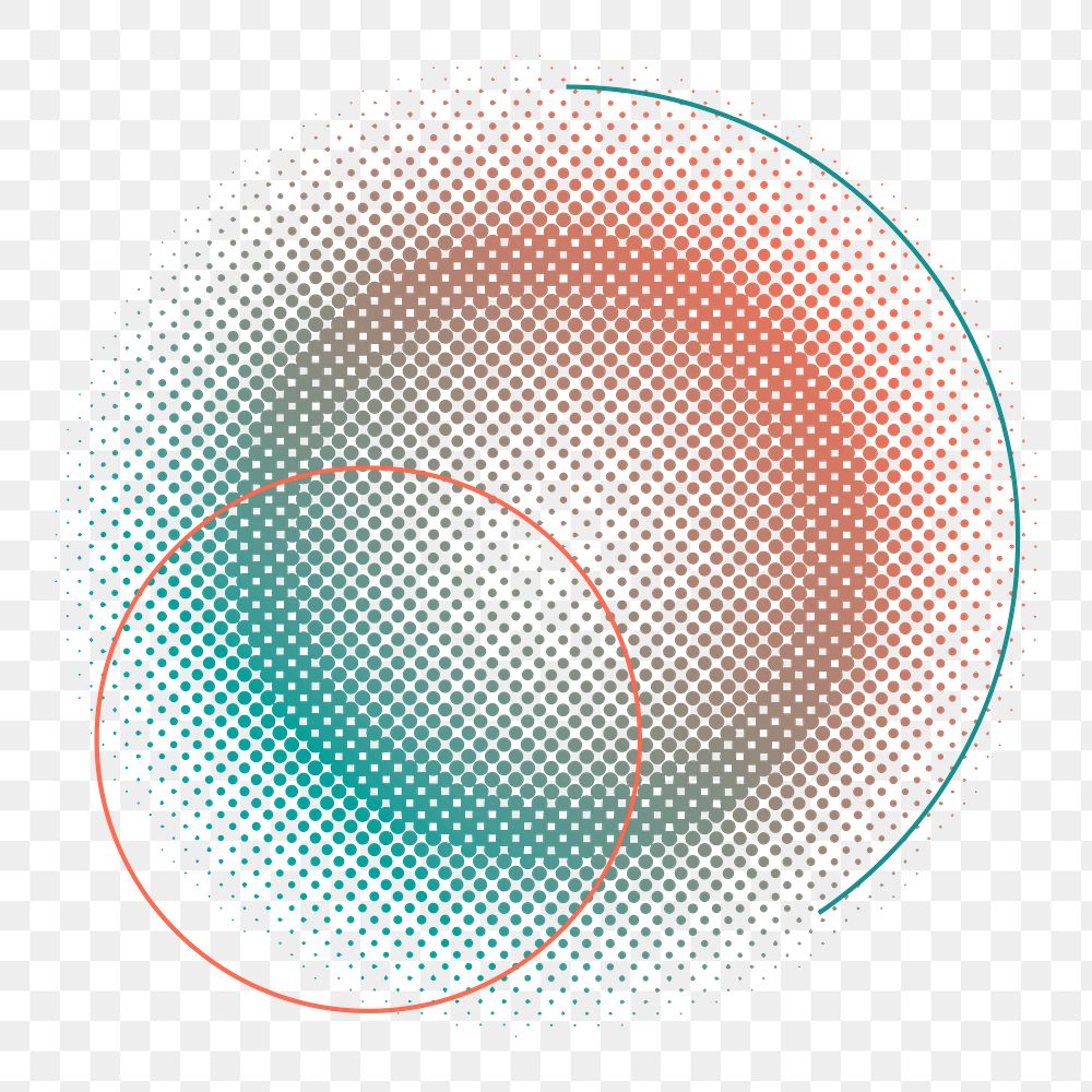 Png halftone abstract circle green & orange element, transparent background