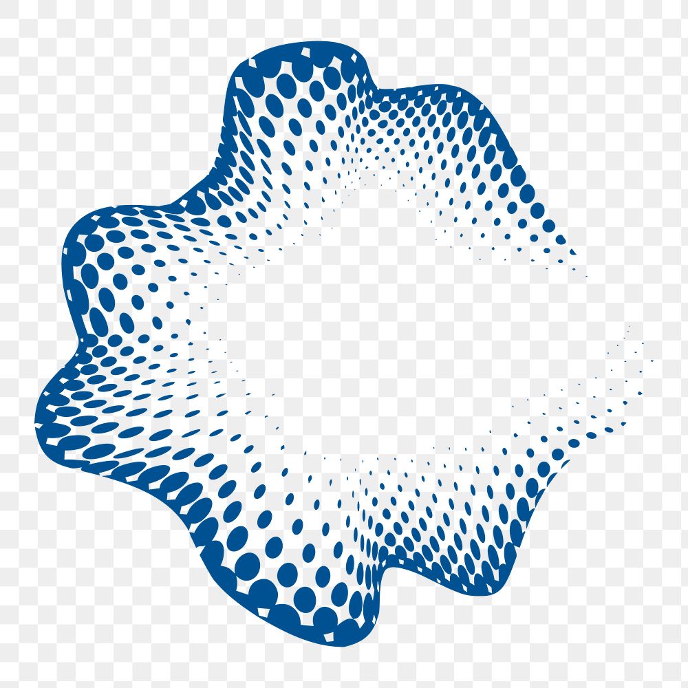 Png blue halftone abstract shape element, transparent background
