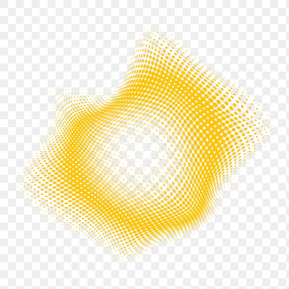 Png yellow halftone abstract shape element, transparent background