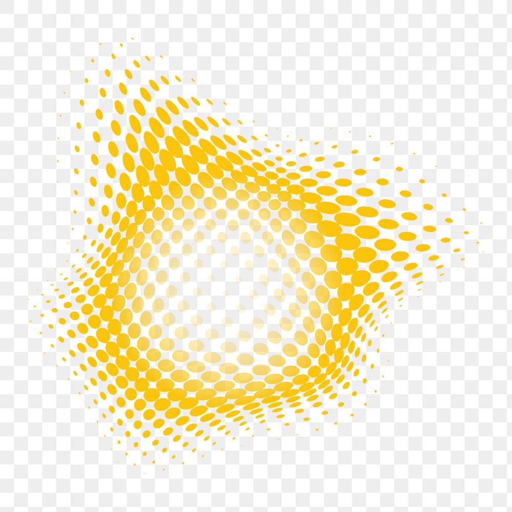 Png yellow halftone abstract shape element, transparent background