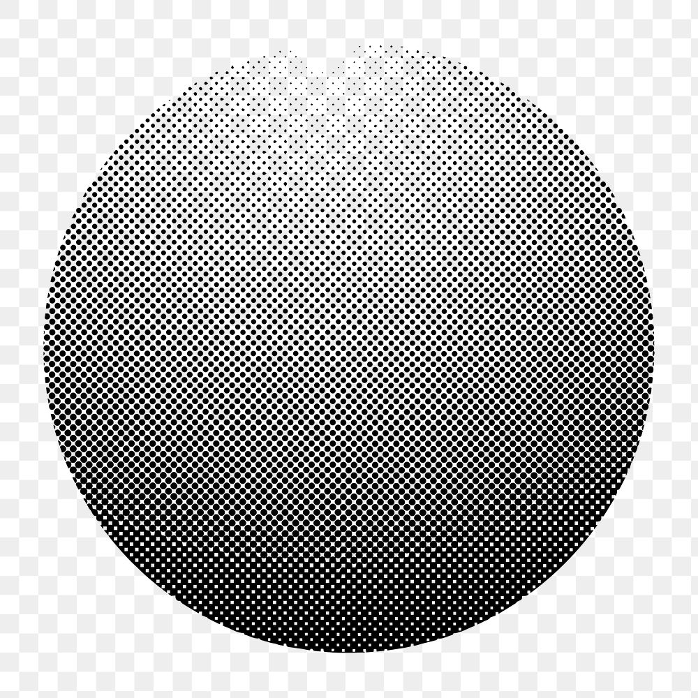 Png black round halftone gradient element, transparent background