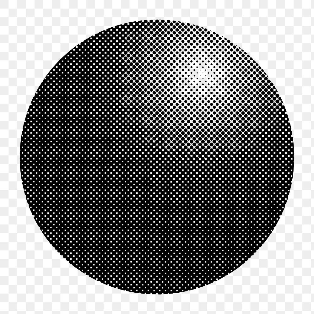 Png black round halftone gradient element, transparent background