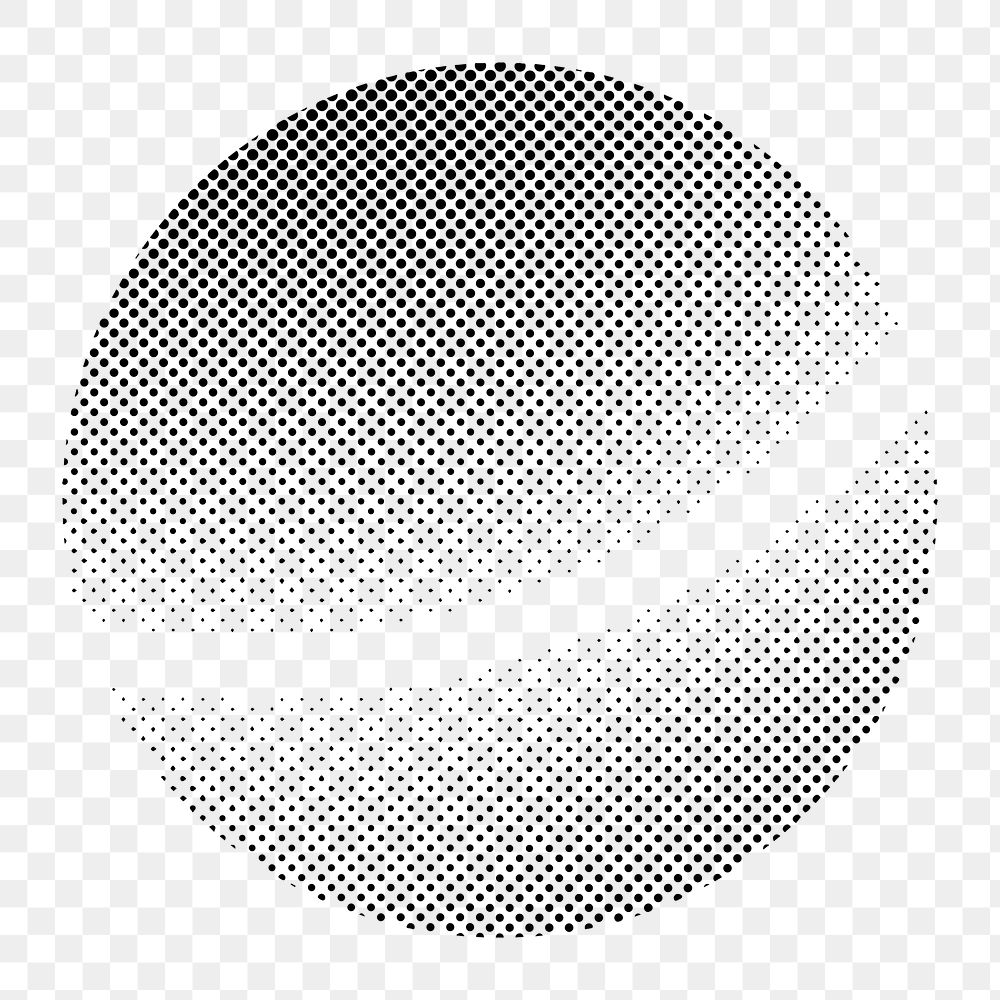 Png black round halftone gradient element, transparent background