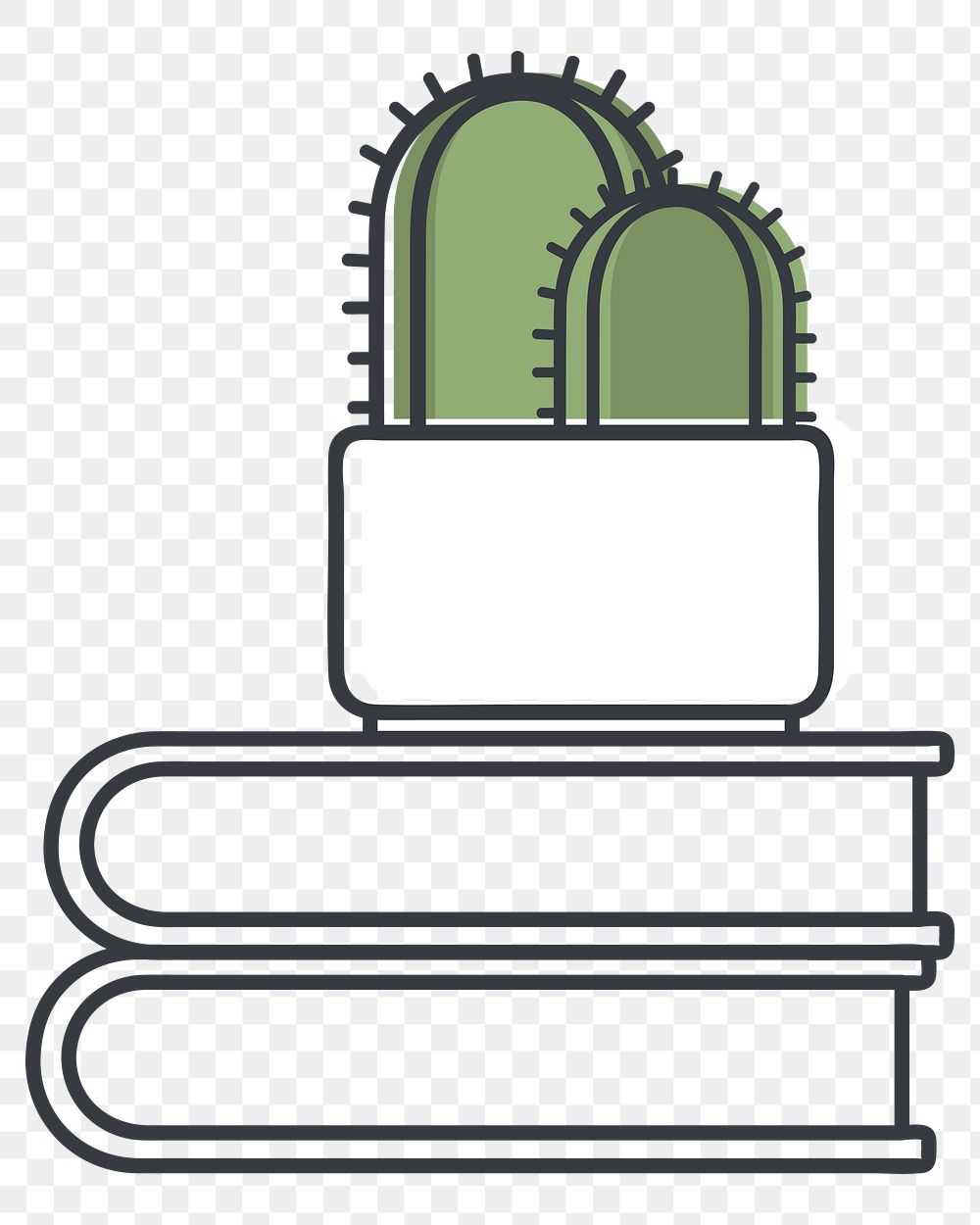 Cactus on books png illustration, transparent background