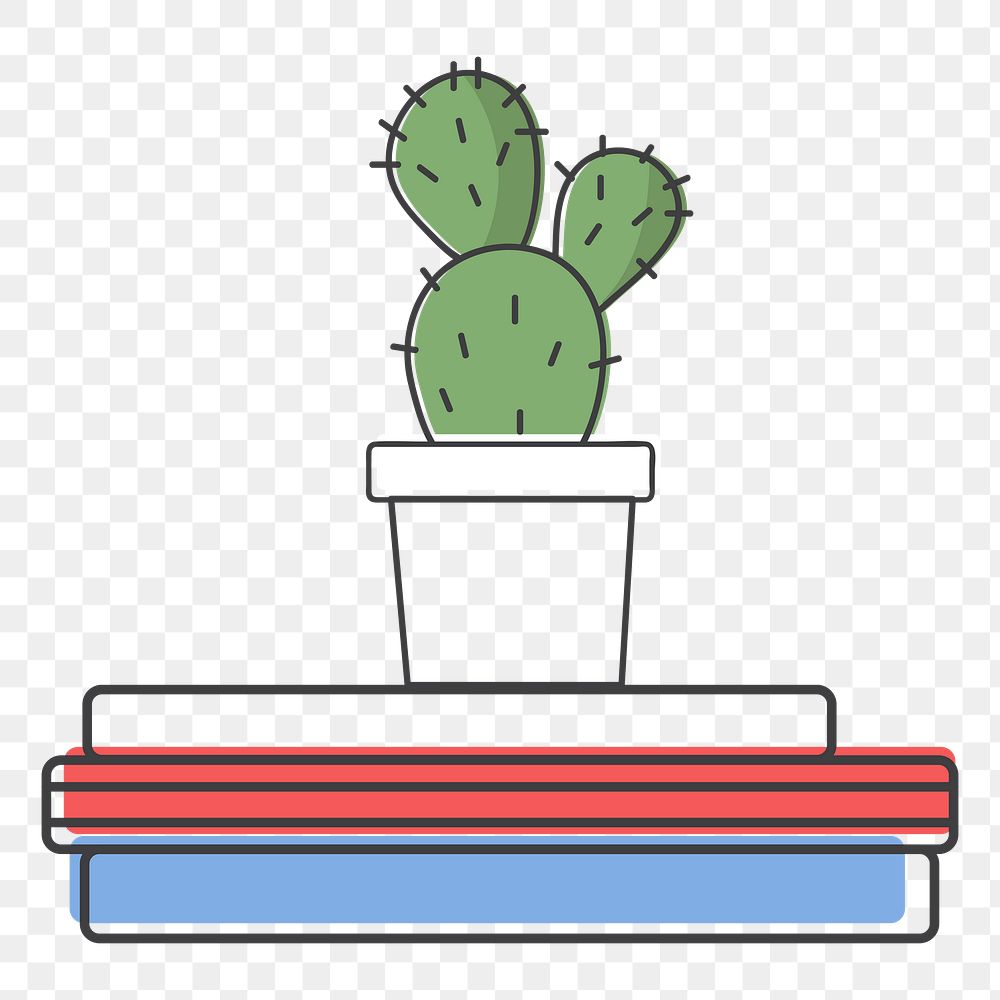 Cactus on books png illustration, transparent background
