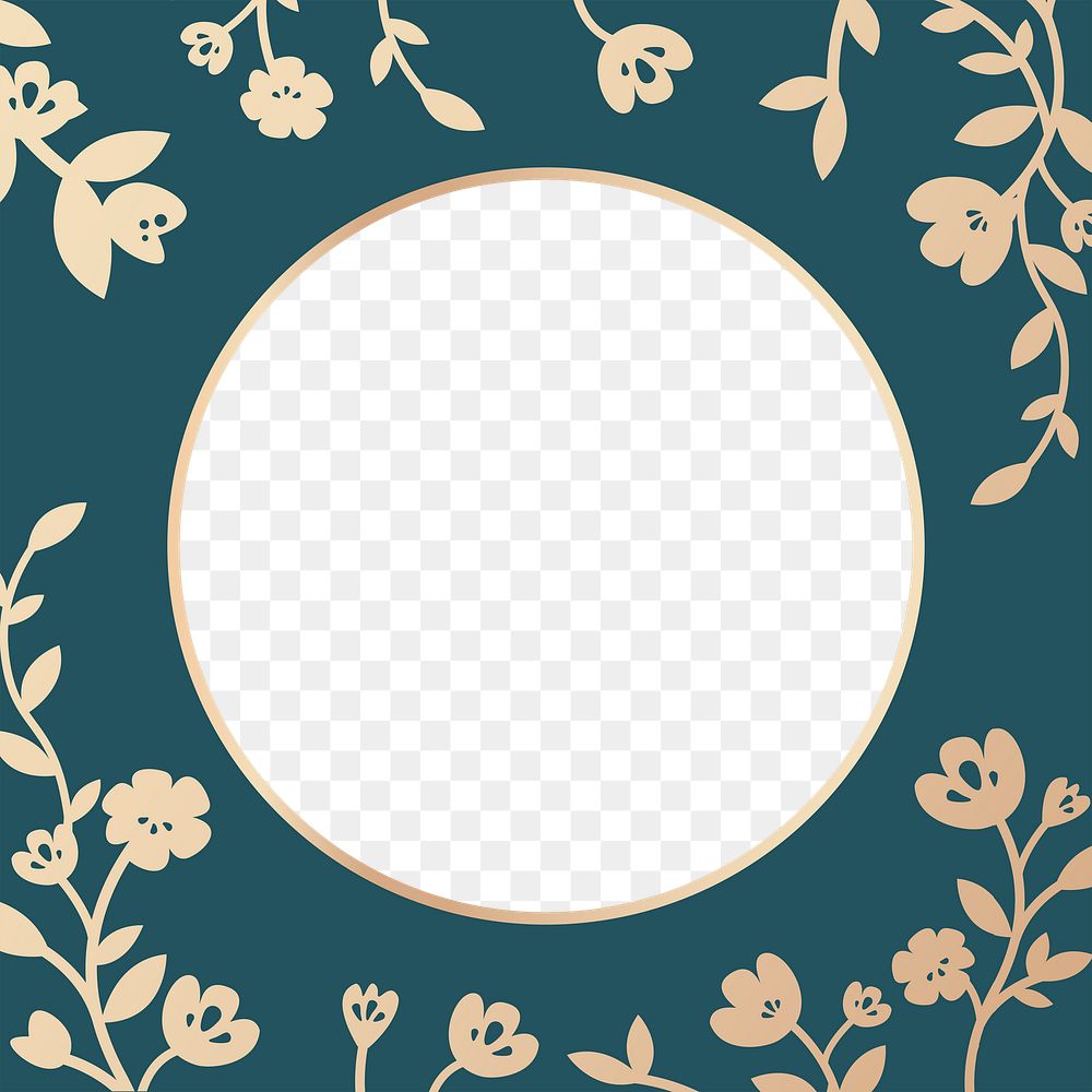 Green floral png frame, transparent background