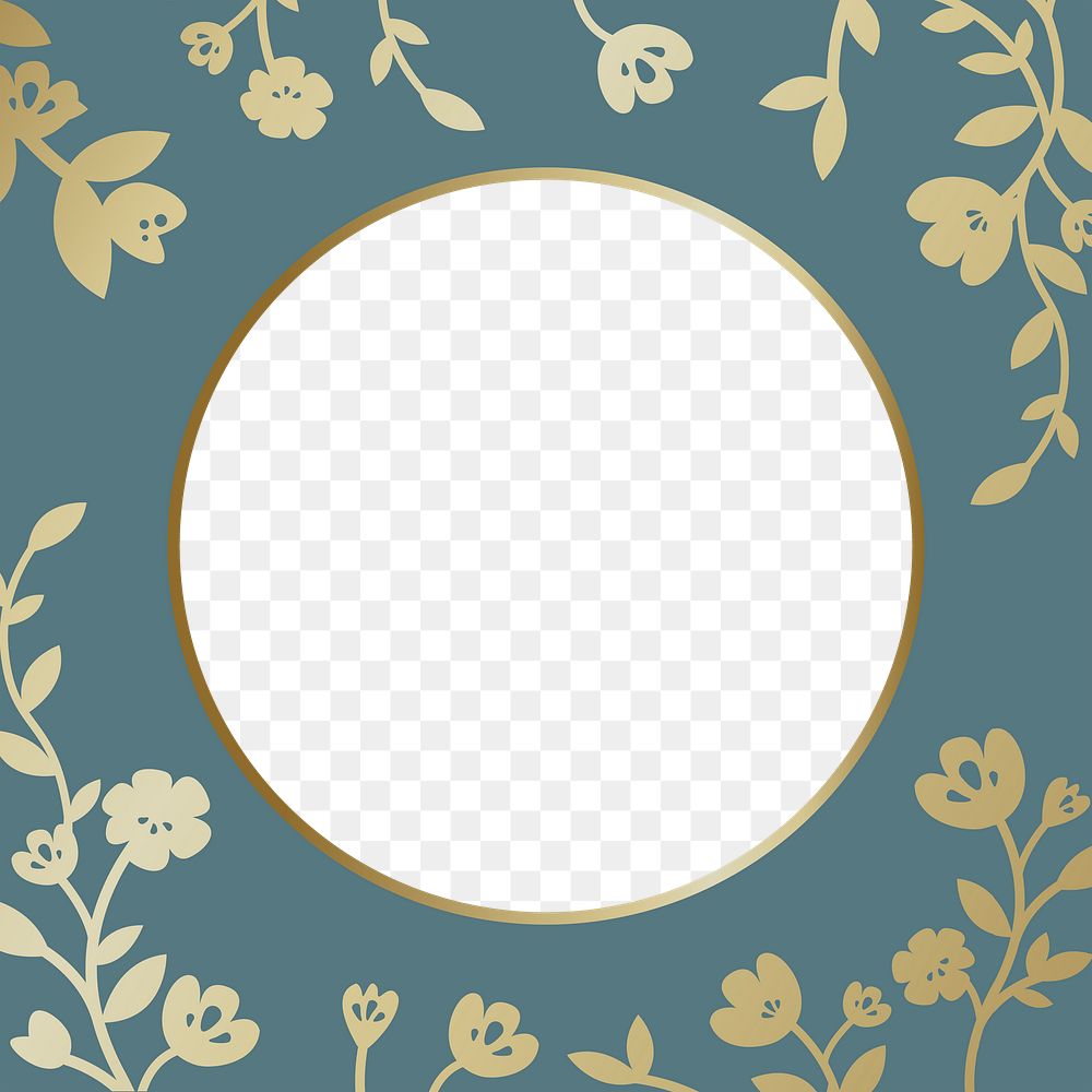 Green floral png frame, transparent background