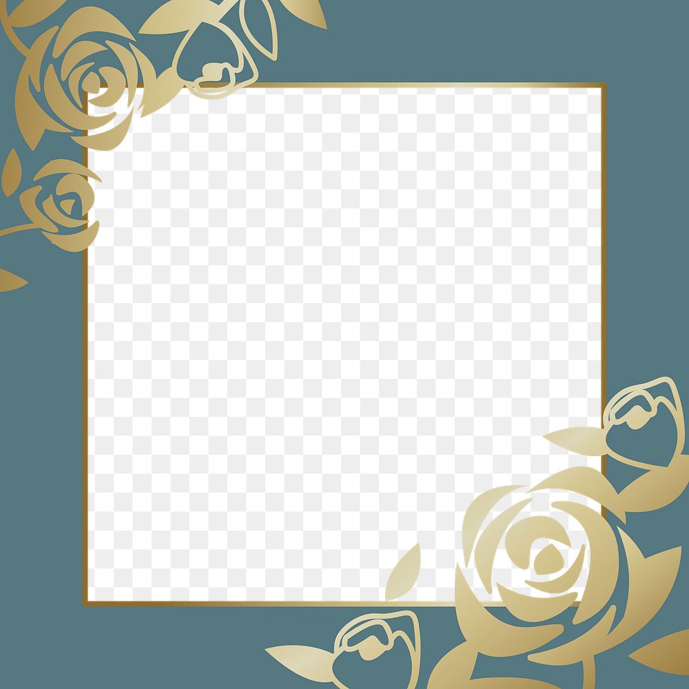Gold flower png frame, transparent background