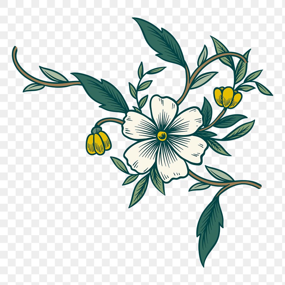 Png cute floral design element, transparent background