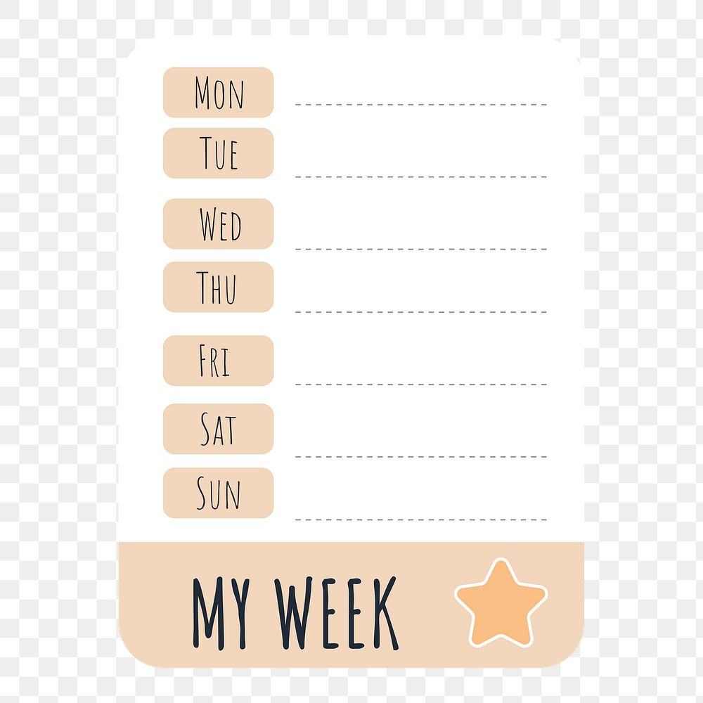 Png Cute note weekly planner note paper element, transparent background