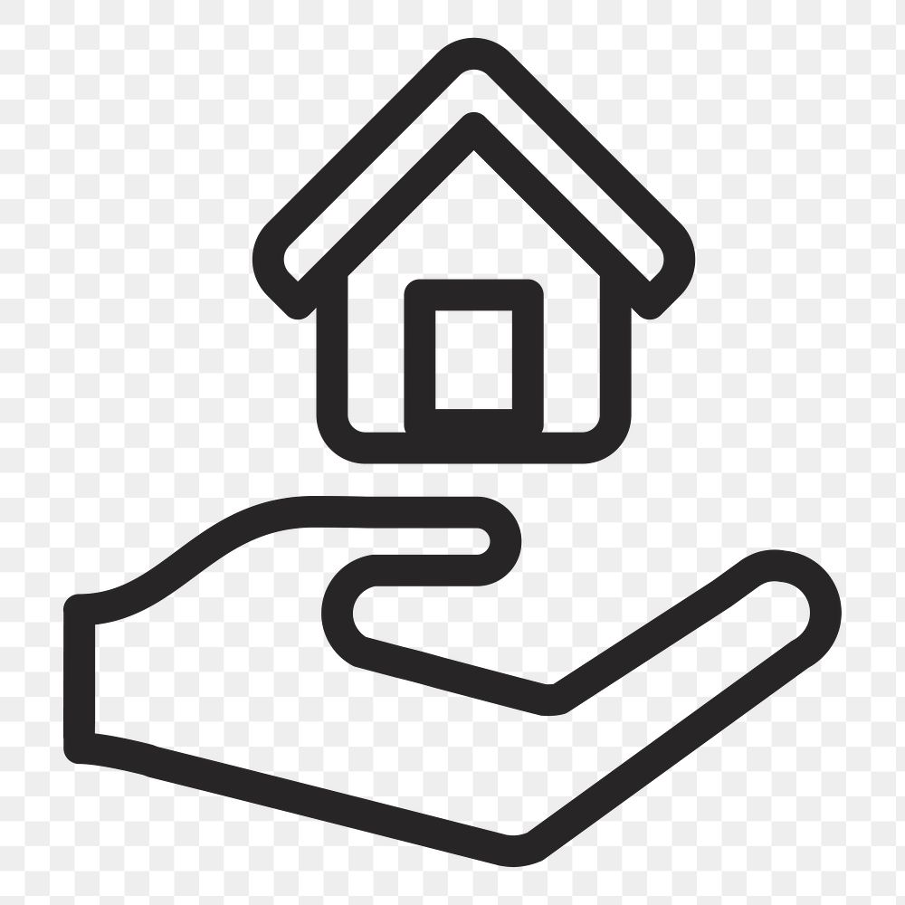 House with hand   png icon, transparent background