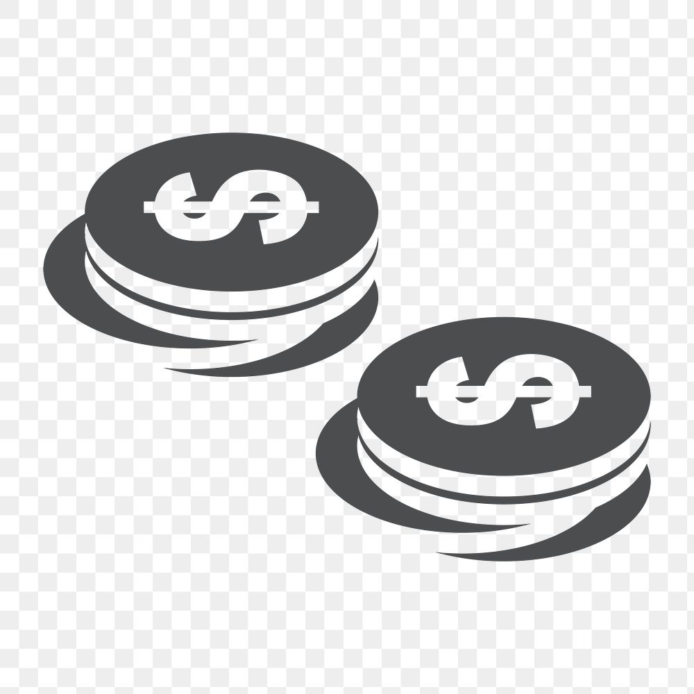 Stacked coins icon png, transparent background 