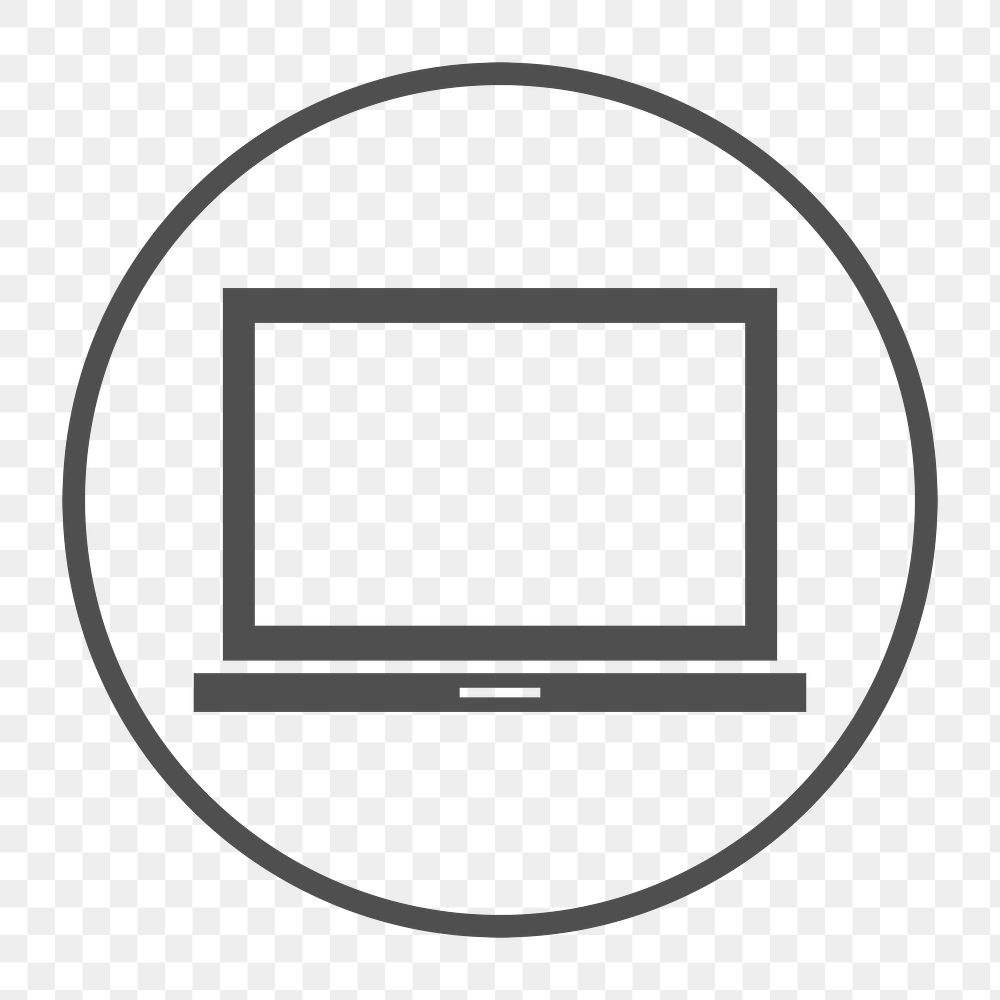 Laptop icon png, line art illustration on  transparent background 