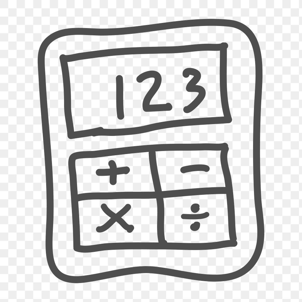 Png outline calculator doodle design element, transparent background
