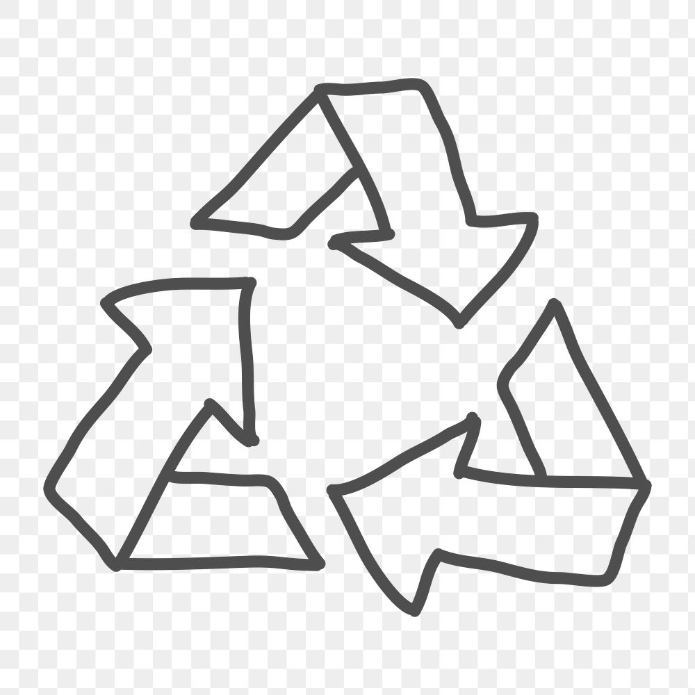 Png outline recycle doodle icon, transparent background