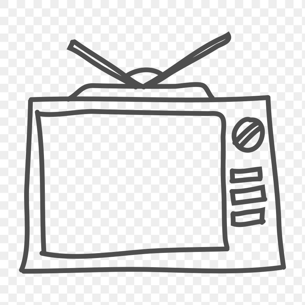 Png outline television doodle design element, transparent background