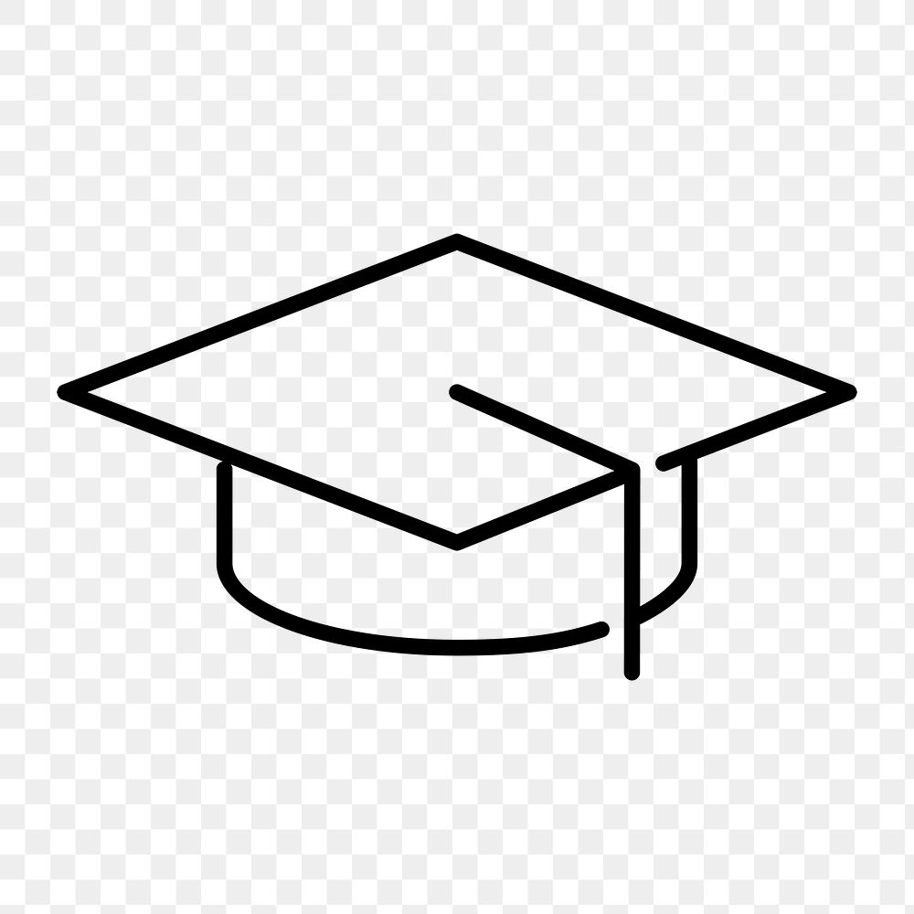 Graduation hat icon png, line art illustration  transparent background 
