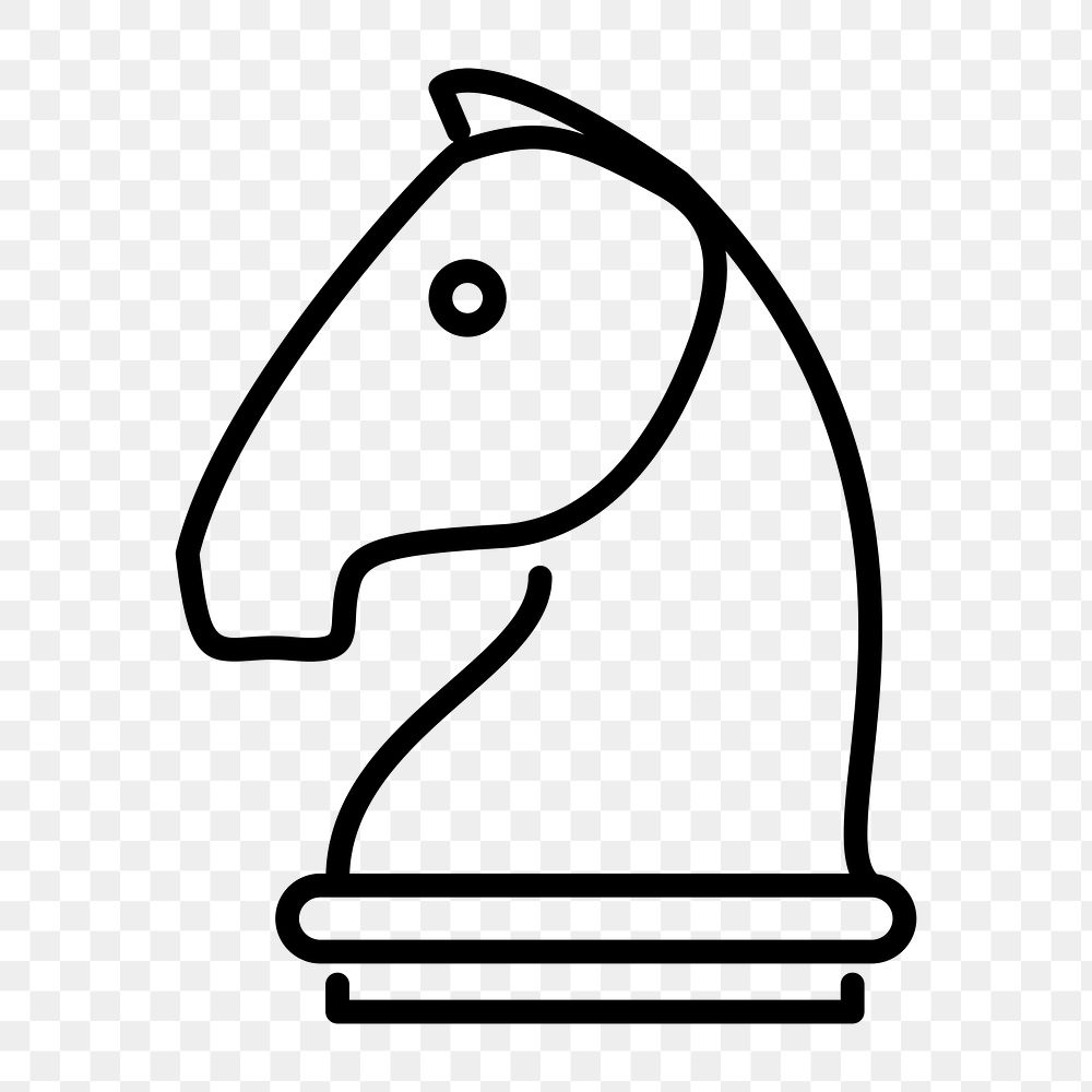 Knight icon png chess piece, line art illustration on transparent background 