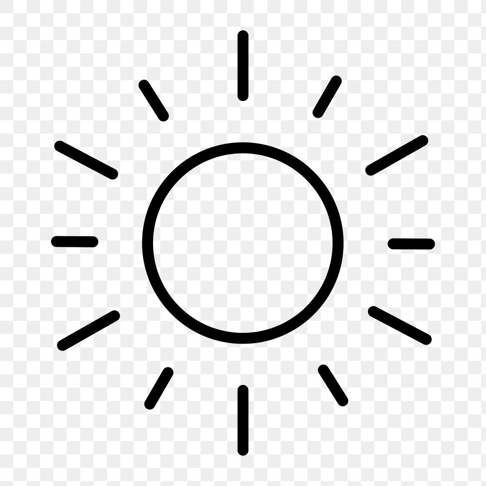 Sun icon png weather, line art illustration on  transparent background 