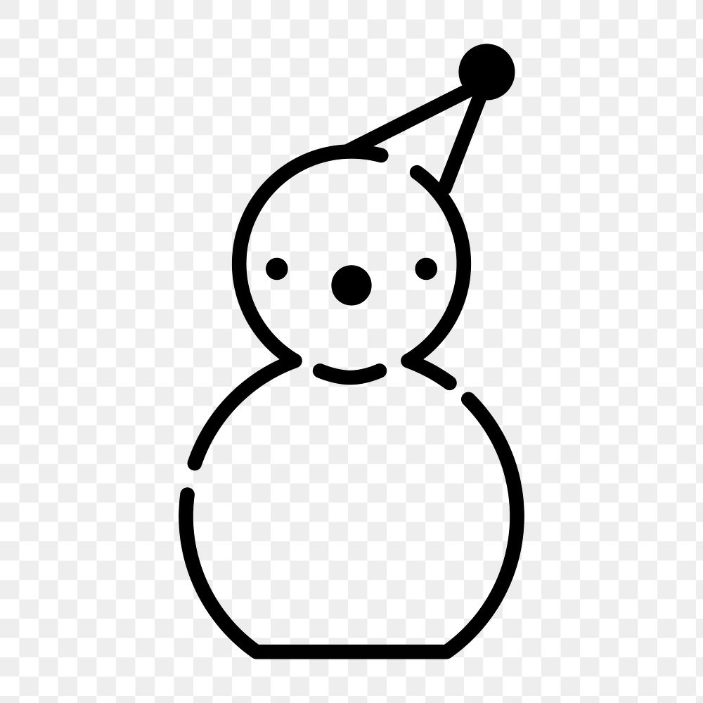 Snowman icon png, line art illustration on transparent background 