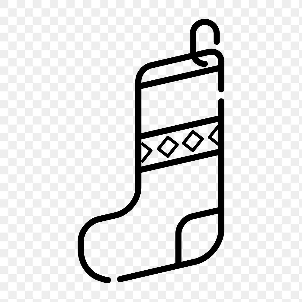 Png Christmas holiday stockings, line art illustration on  transparent background 
