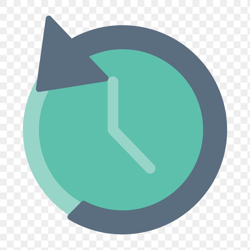 Reverse clock icon png,  transparent background 