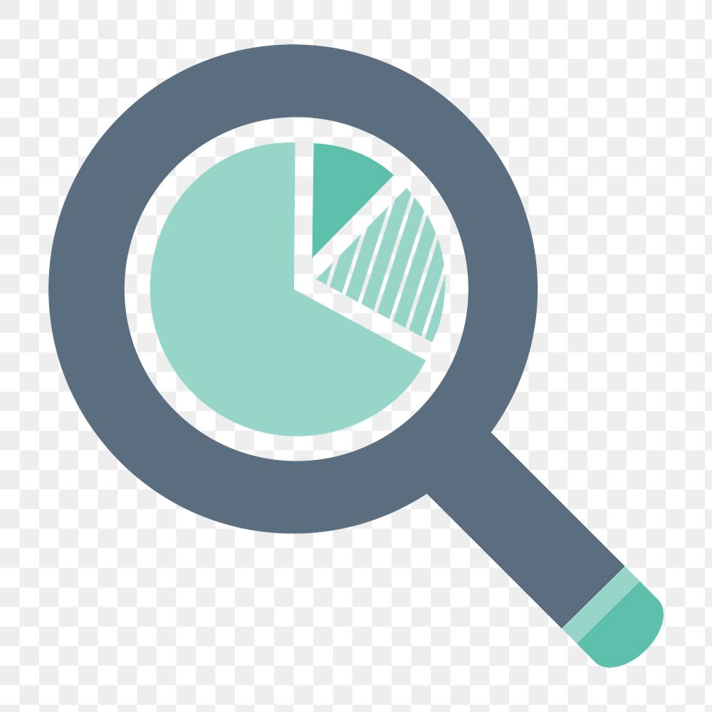 Business analysis icon png symbol, magnifying glass illustration on transparent background 