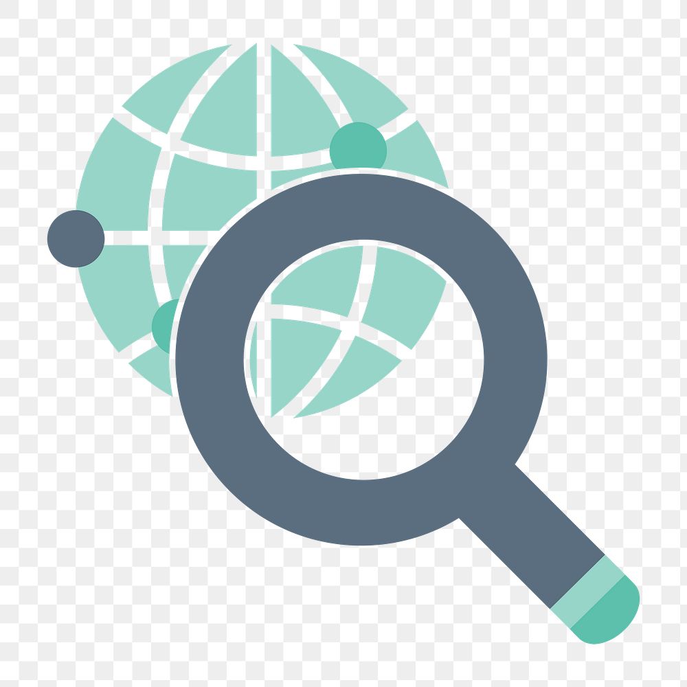 Worldwide search, magnifying glass illustration on transparent background 