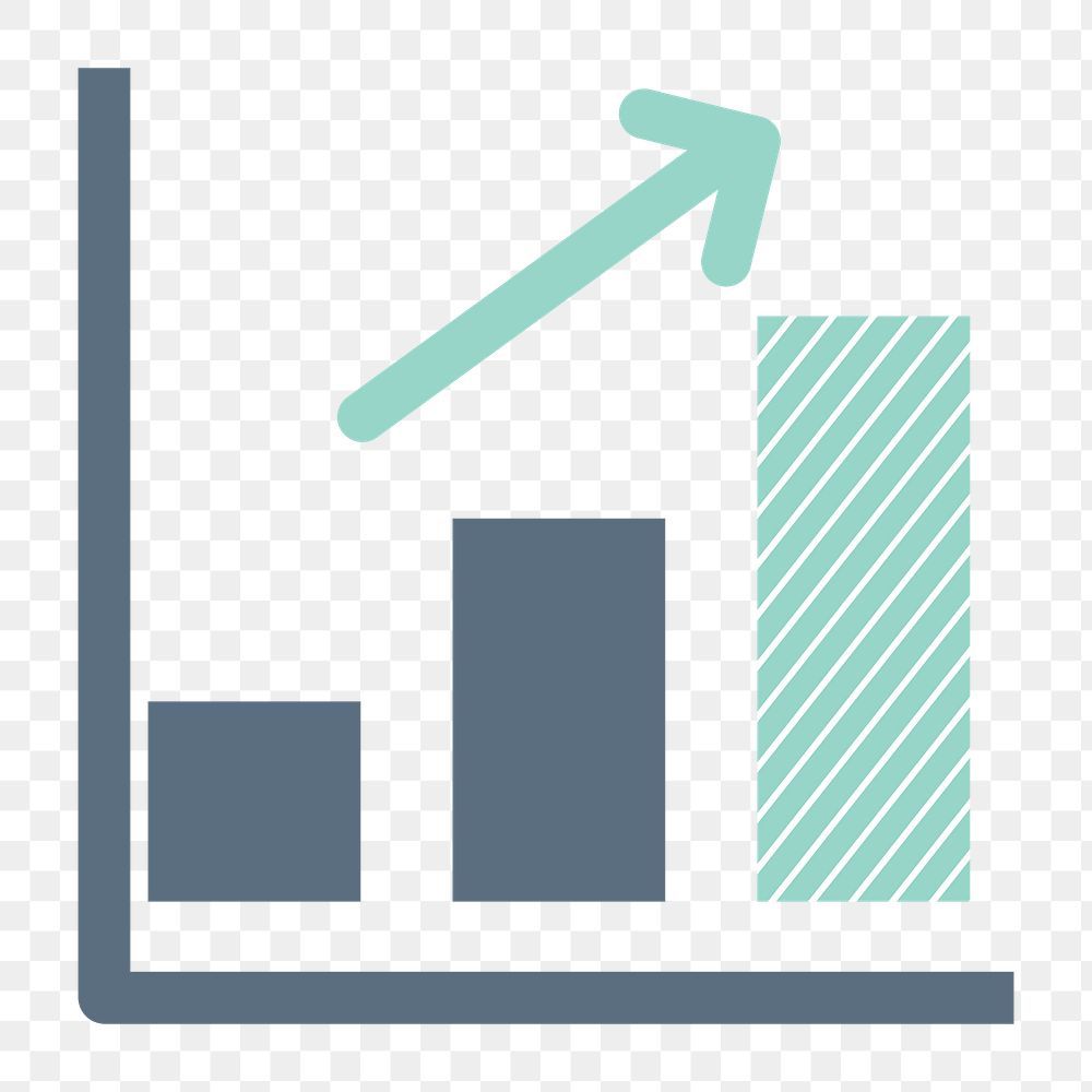 Upward arrow icon png bar chart, financial growth illustration on transparent background 