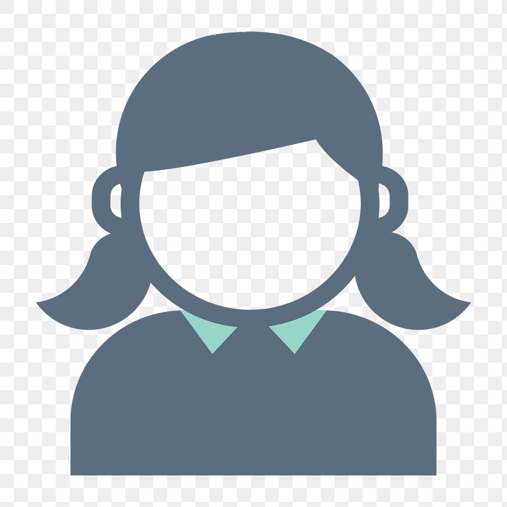 User avatar icon, female illustration on transparent background 