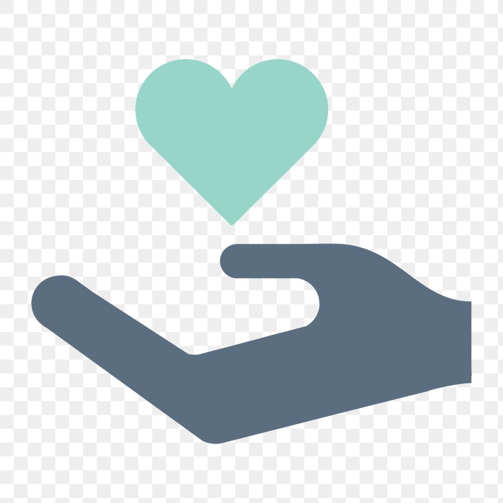 Charity icon png, hand showing heart illustration on transparent background