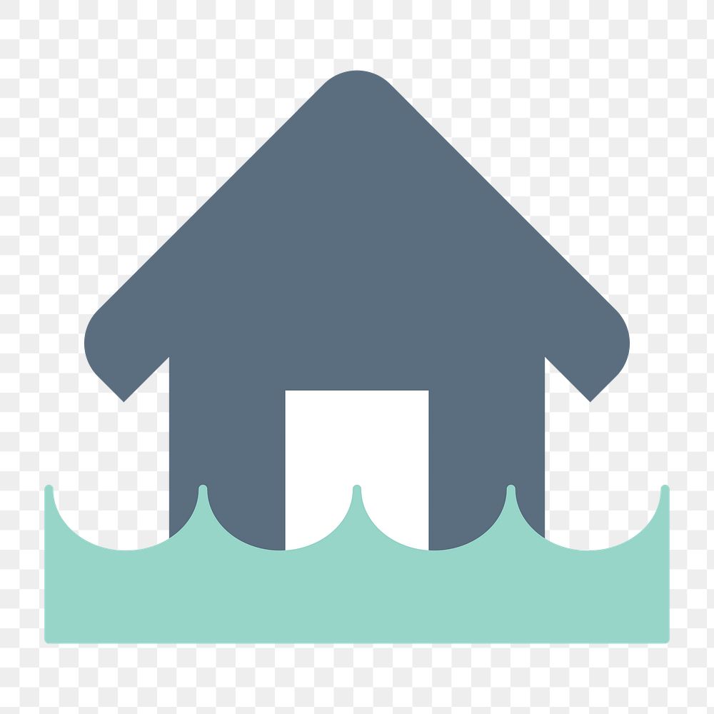 Flooded house icon png disaster sign, transparent background
