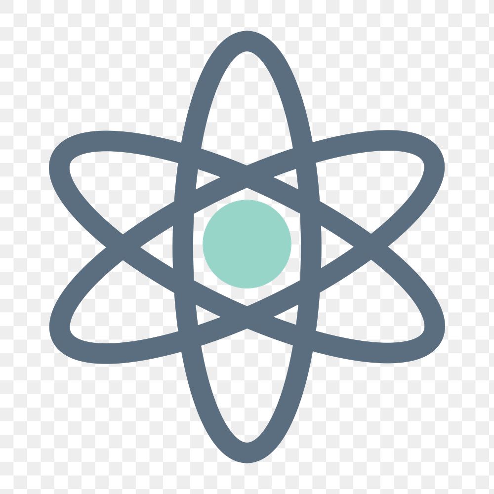 Science atom icon png, transparent background 