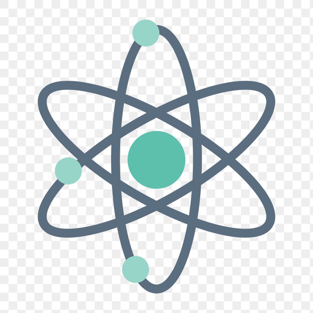 Science atom icon png, transparent background 