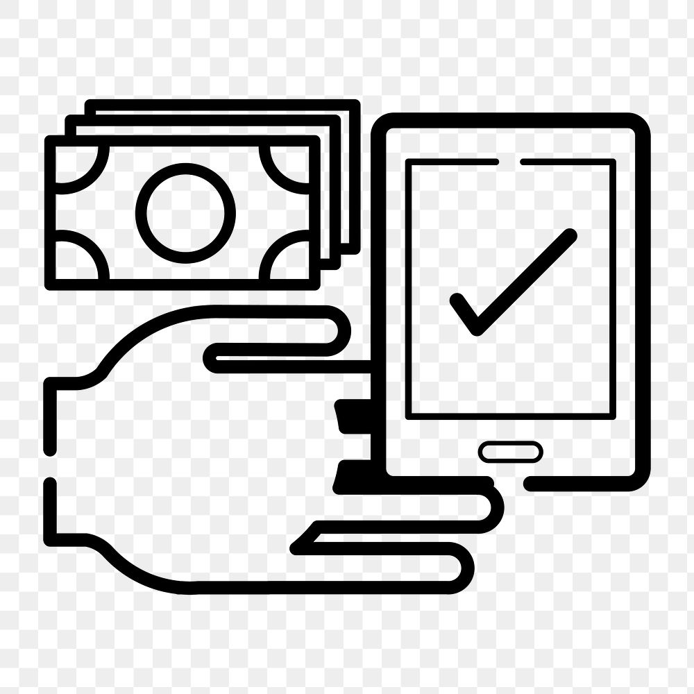 Online payment icon png, line art illustration on  transparent background 