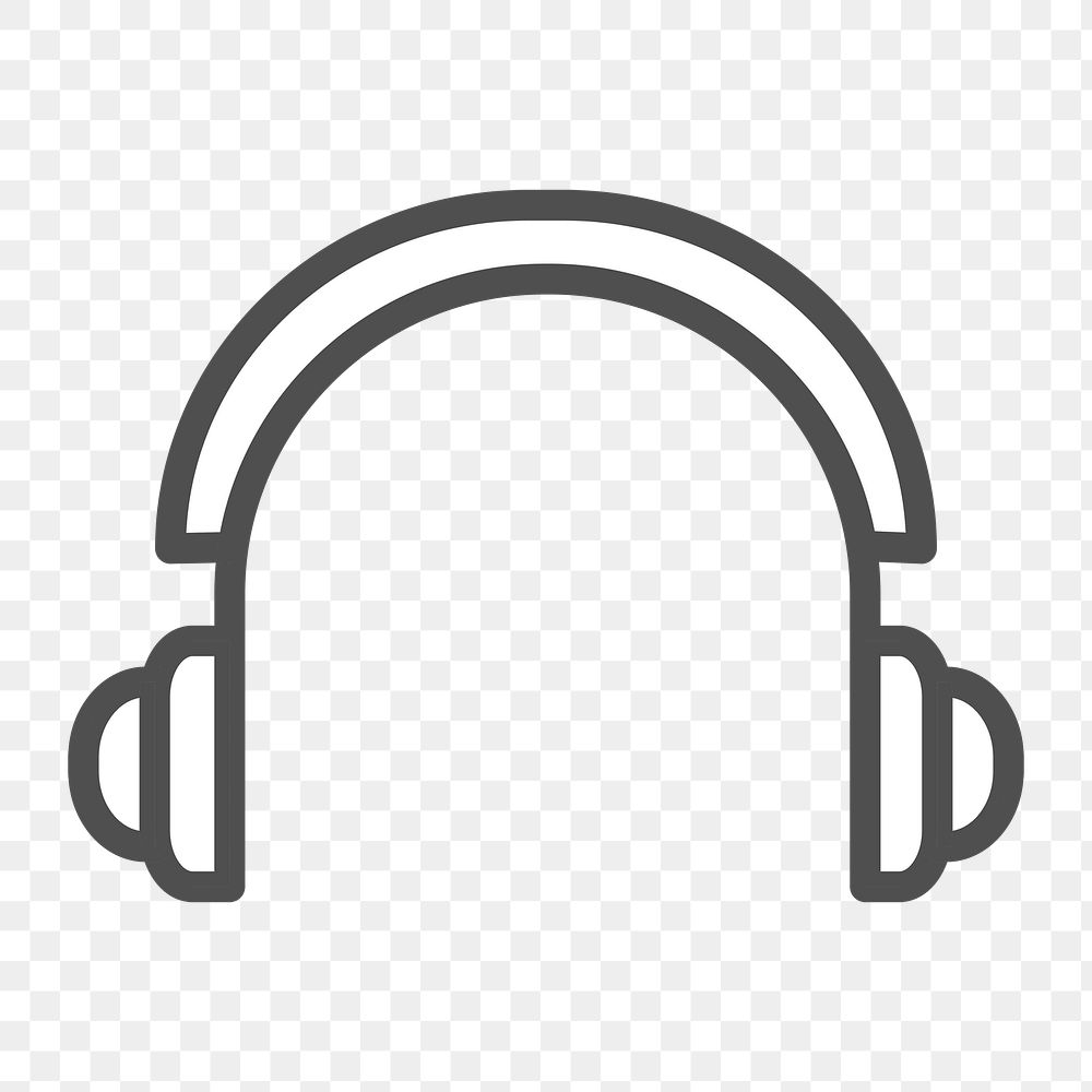 Headphones icon png, line art illustration on  transparent background 