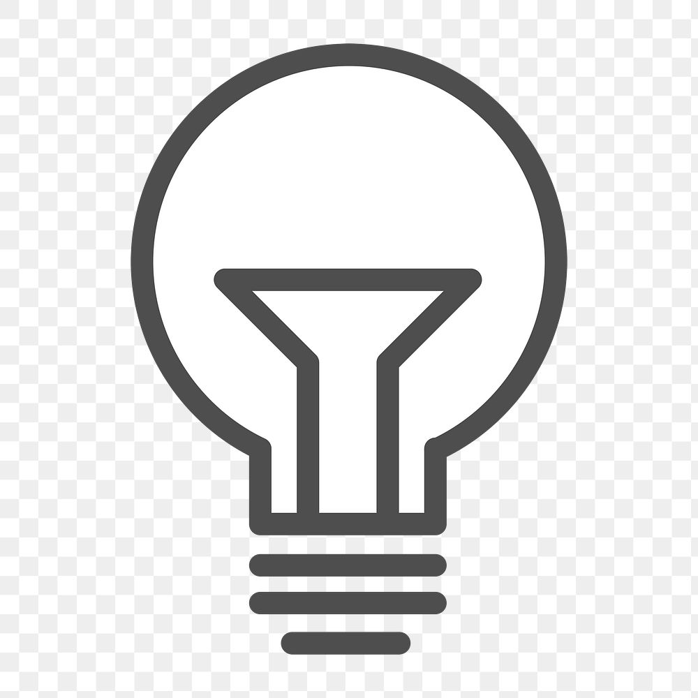 Light bulb icon png, line art illustration on  transparent background 