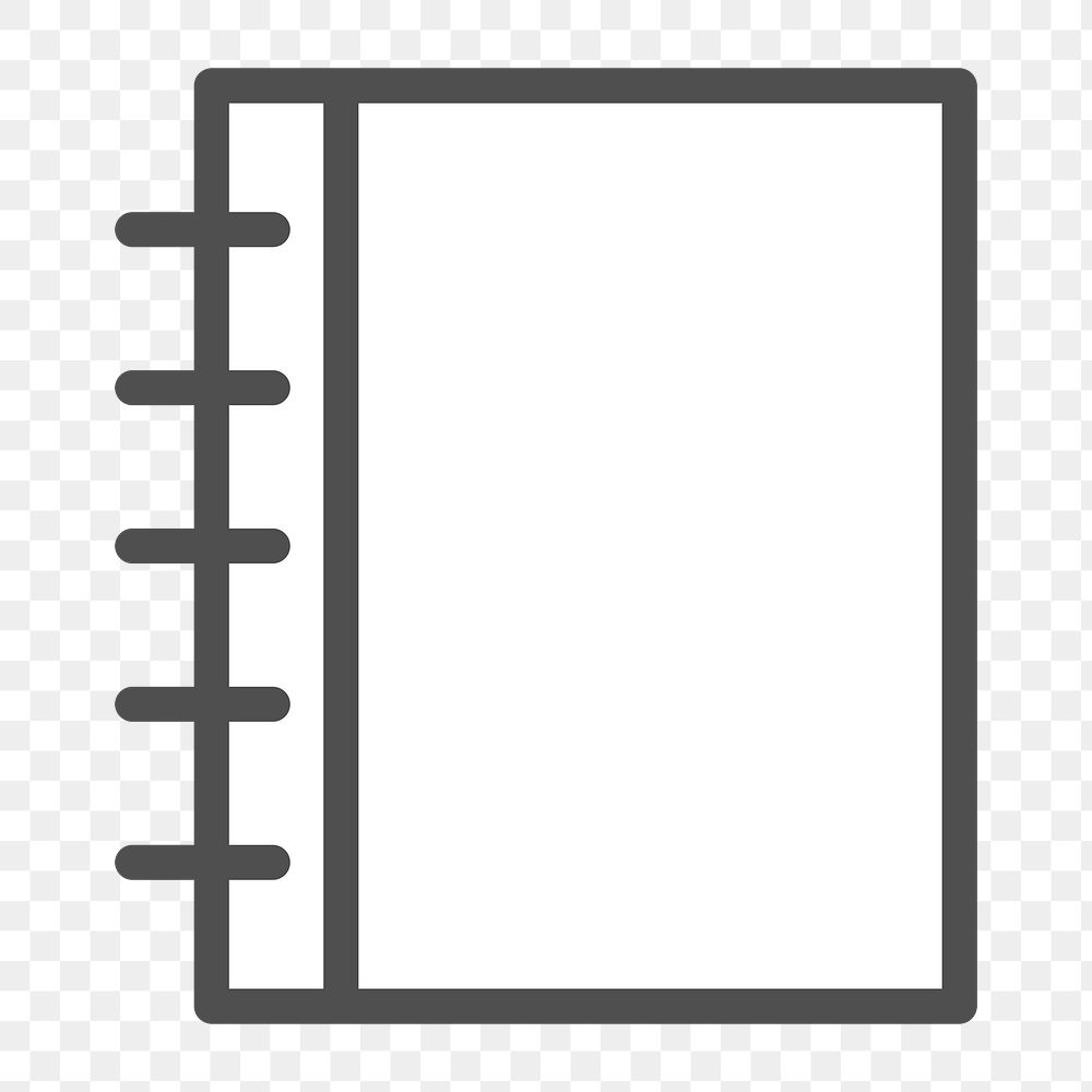 Notebook icon png, line art illustration on  transparent background 