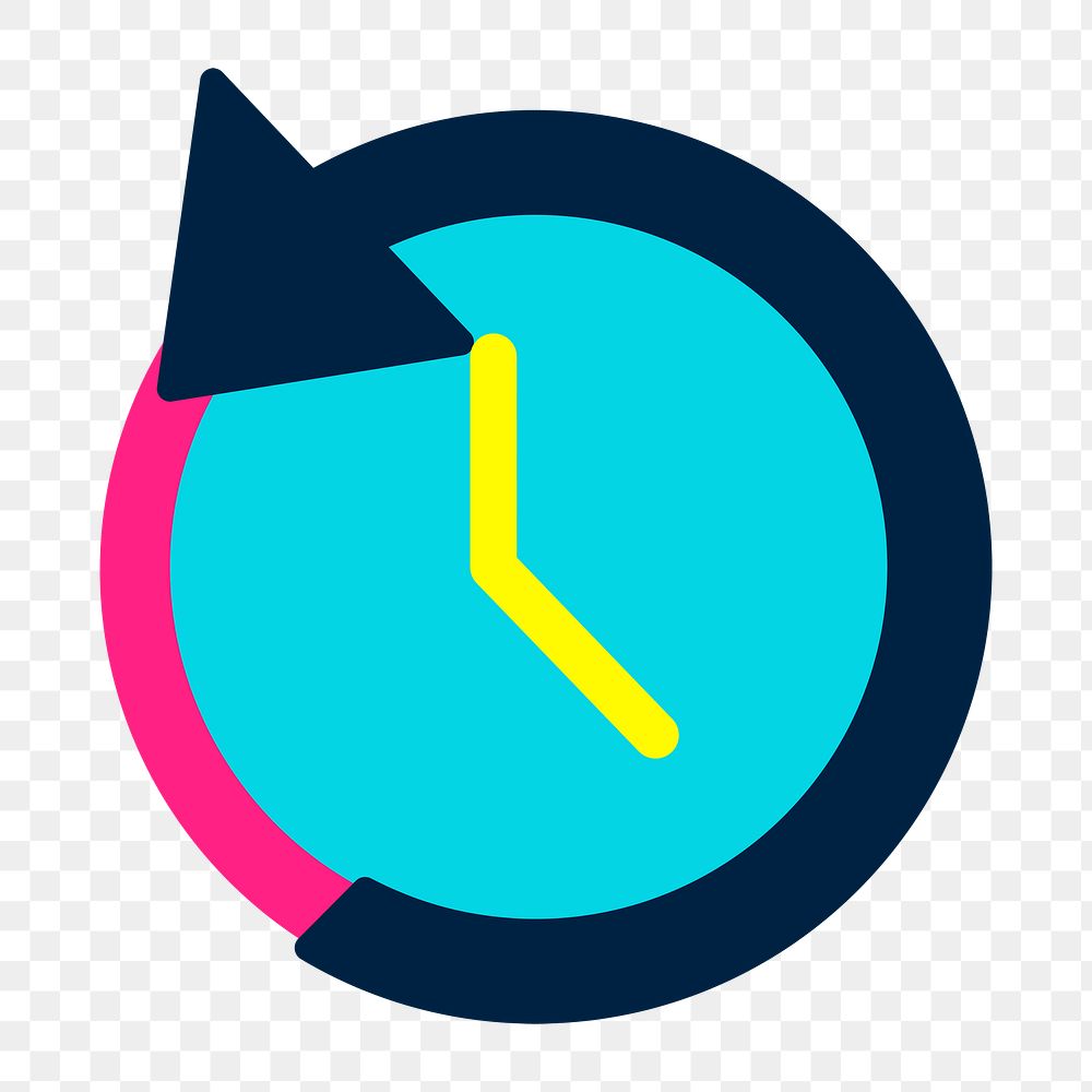 Reverse clock icon png,  transparent background 