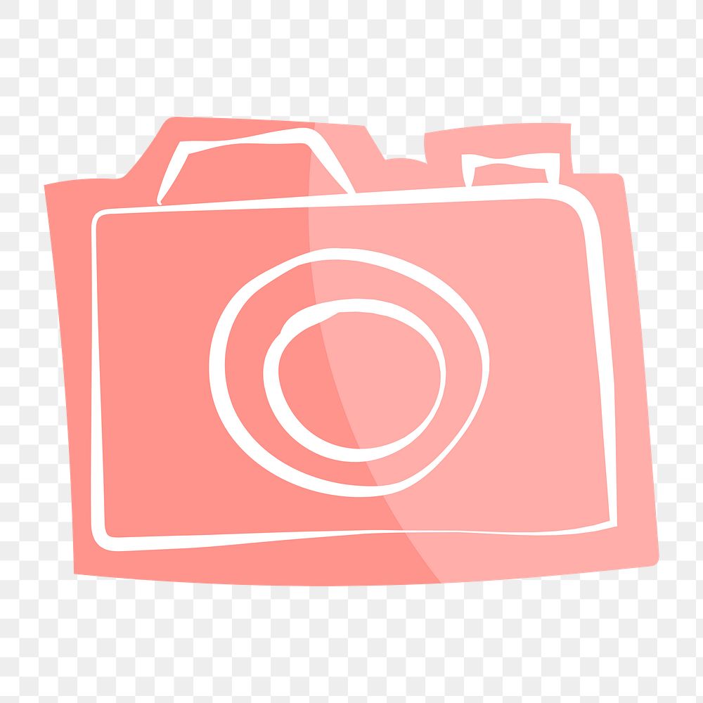 Png pink camera hand drawn sticker, transparent background