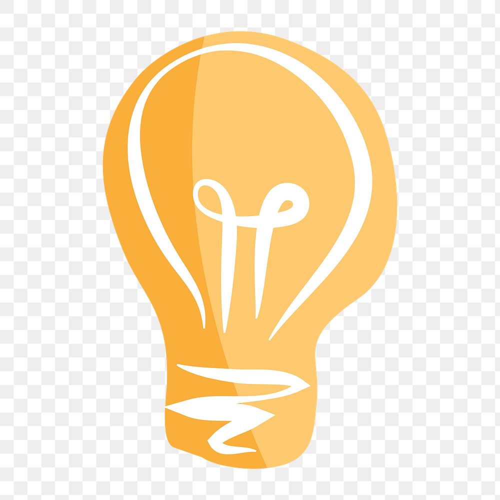 Png yellow light bulb hand drawn sticker, transparent background