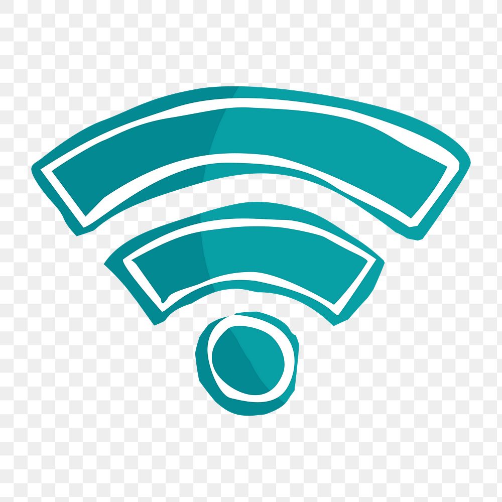 Png teal wifi hand drawn sticker, transparent background
