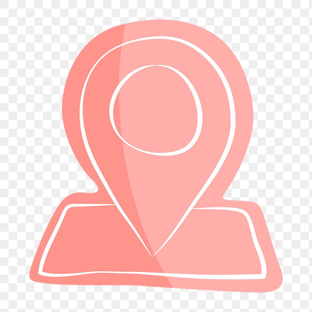 Png pink location hand drawn sticker, transparent background