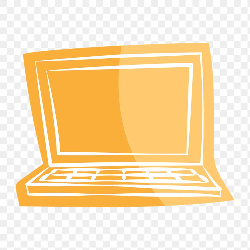 Png yellow computer hand drawn sticker, transparent background