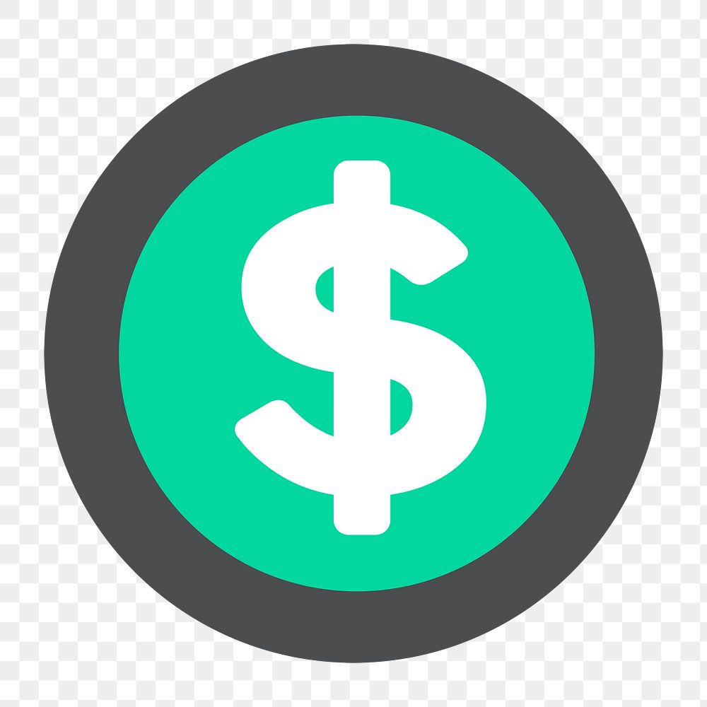Png green dollar coin icon, transparent background