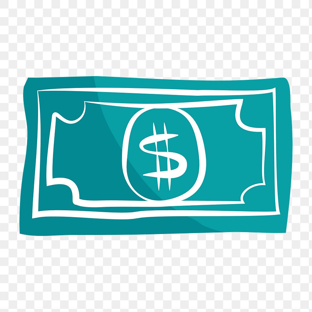 Png teal banknote hand drawn sticker, transparent background